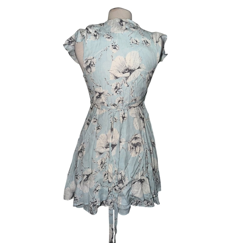 Free People French Quarter Wrap Dress Light Blue Floral Ruffle Mini Small CR5 - Picture 4 of 10